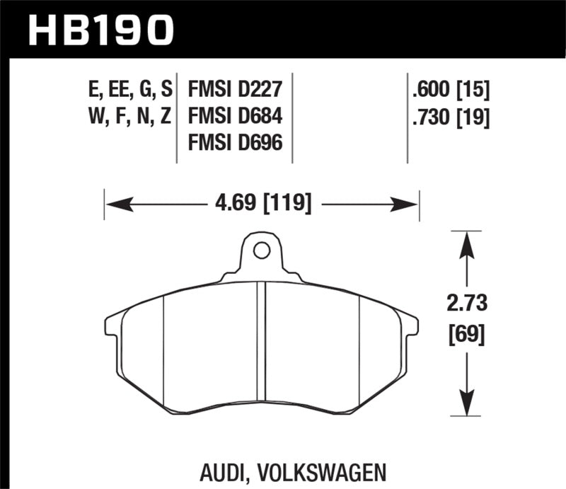 Hawk HB190E.600 Audii 5000 S Turbo/4000CS Quattro/Coupe GT / Volkswagen Golf/Jetta/Passat Race Front Bra