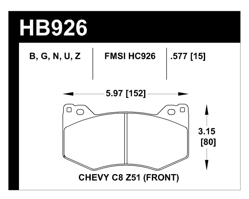 Plaquettes de frein avant Hawk 20-21 Corvette C8 Z51 DTC-60 Race