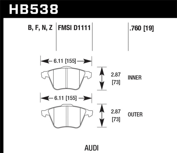 Hawk HB538B.760 2009-2009 Audi A4 Cabriolet HPS 5.0 Front Brake Pads