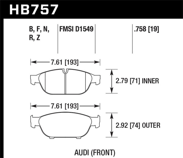 Hawk Audi 2013 A5 Quattro / 12-16 A6 Quattro/A7 Quattro/A8 Quattro HPS 5.0 Plaquettes de frein avant