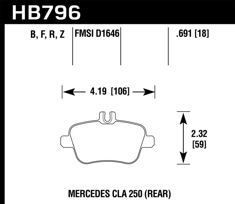 Hawk HB796B.691 14-17 Mercedes-Benz CLA 250 HPS 5.0 Rear Brake Pads