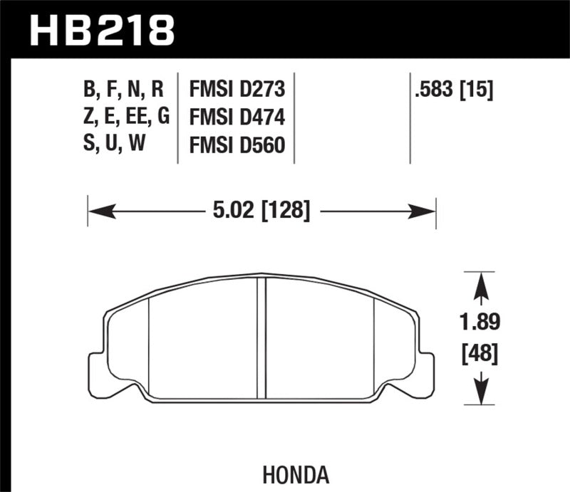 Hawk HB218N.583 88-89 Civic Si / 92-00 Civic CX / 88-00 DX / 98-00 GX HP Plus Street  Front Brake Pads