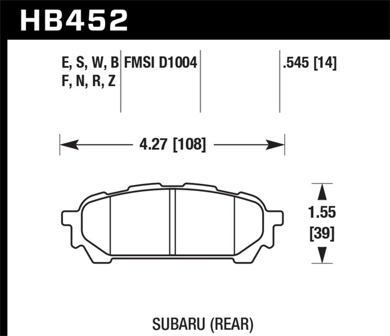 Hawk 03-05 WRX D1004 HP+ Street Plaquettes de frein arrière