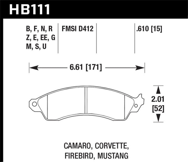 Hawk 94-04 Mustang Cobra / 88-96 Corvette / 88-92 Camaro avec freins HD avant bleu 9012 plaquettes de frein de course