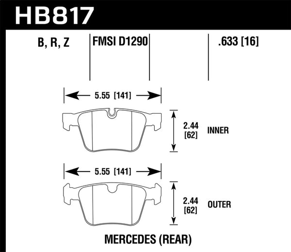 Hawk HB817B.633 08-14 Mercedes-Benz CL63 AMG/CL65 AMG HPS 5.0 Rear Brake Pads