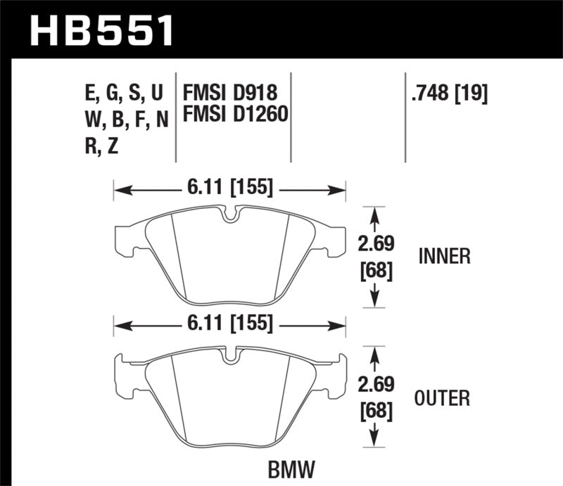 Hawk HB551B.748 2011 BMW 1-Series M HPS 5.0 Front Brake Pads