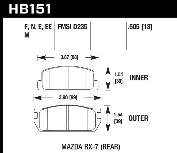 Hawk HB151D.505 1985 Mazda RX-7 1.1L GS Rear ER-1 Brake Pads