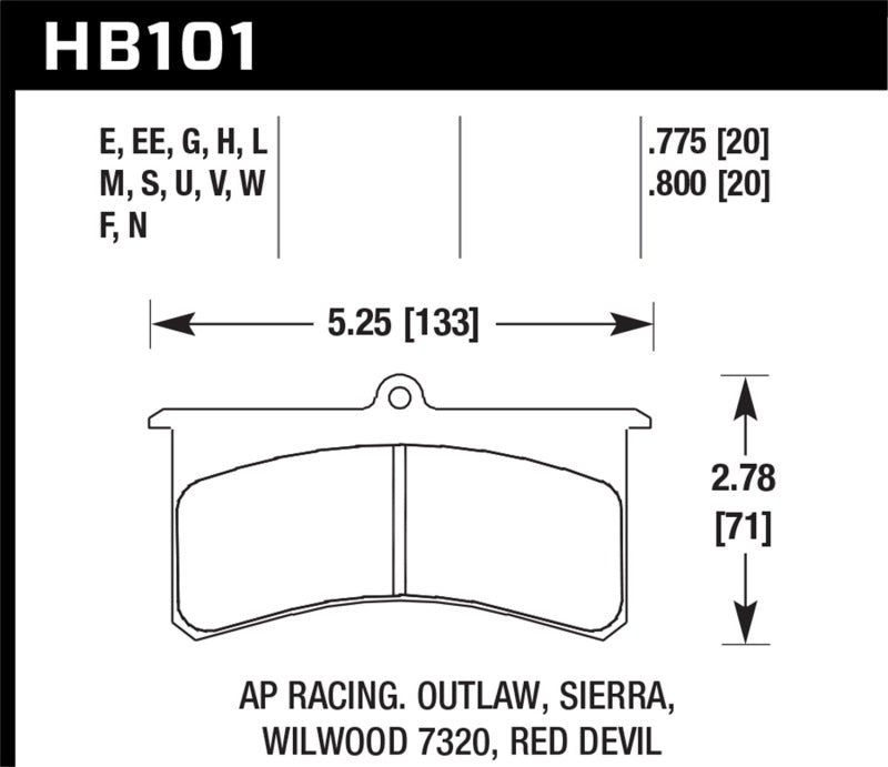 Hawk HB101E.800 Blue 9012 Wilwood SL/AP Racing/Outlaw 20mm Race Brake Pads