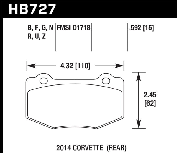 Hawk Plaquettes de frein arrière Chevrolet Corvette DTC-70 2014