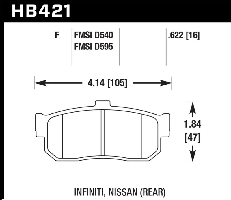 Hawk HB421F.622 92-98 Maxima / 93-01 Altima / 00 Infiniti I30 / 91-96 G20 / 99-01 G20 HPS Street Rear Brake Pad