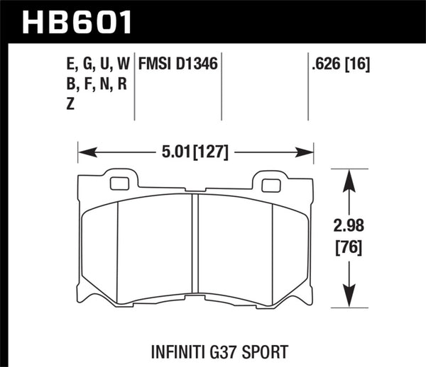 Hawk 10-12 Infiniti FX50 / 09-12 G37 / 09-13 Nissan 370Z DTC-30 Plaquettes de frein avant course