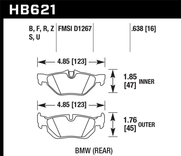 Hawk HB621B.638 2011-2011 BMW 125i HPS 5.0 Rear Brake Pads