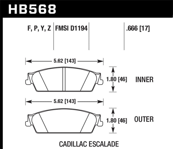 Plaquettes de frein arrière Hawk Cadillac / Chev Avalanche/Silverado/Suburban/Tahoe / GMC Sierra/Yukon HPS