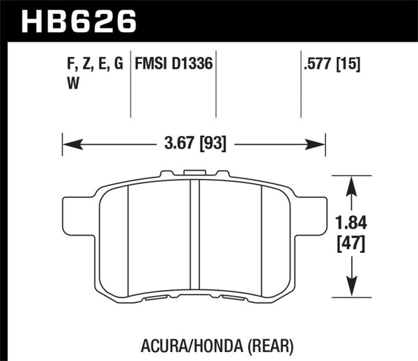 Plaquettes de frein arrière Hawk 11-14 Acura TSX HPS 5.0