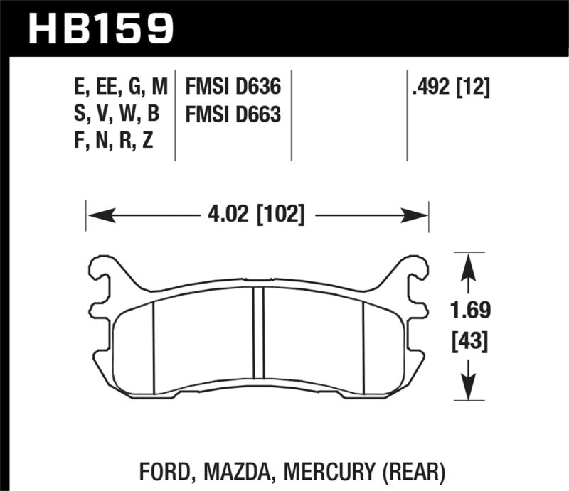 Hawk HB159E.492 94-05 Miata / 01-05 Normal Suspension Blue 9012 Race Rear Brake Pads (D636)