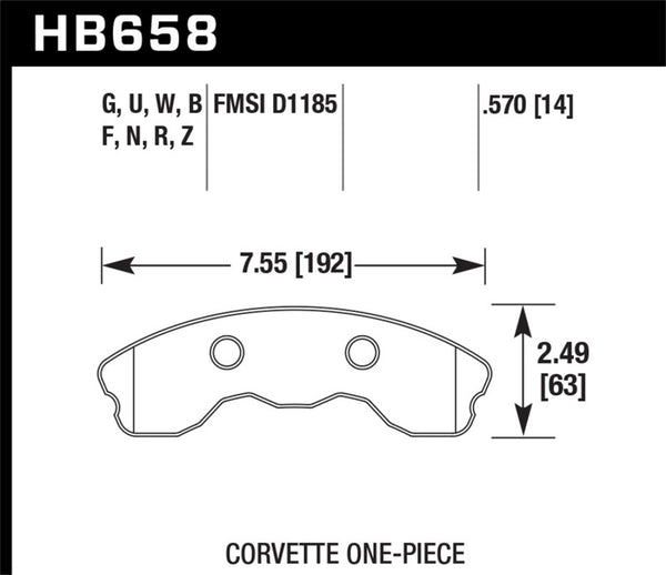 Hawk HB658Q.570 DTC-80 10-11 Chevy Corvette Grand Sport / 06-08 Corvette Z06 (1 piece) Front Race Brake Pads