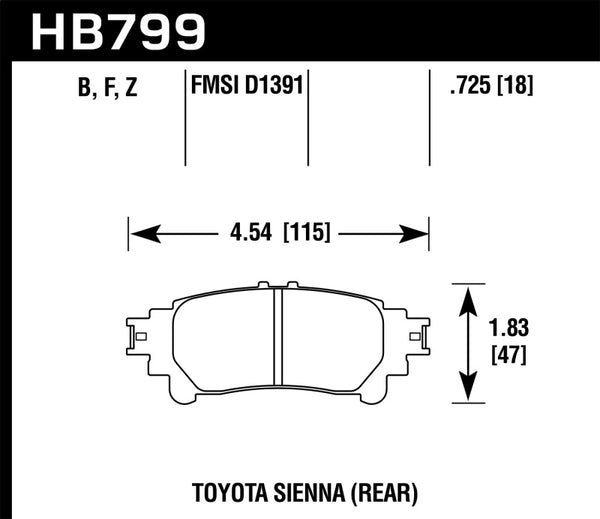 Hawk 14-16 Toyota Highlander HPS Plaquettes de frein arrière