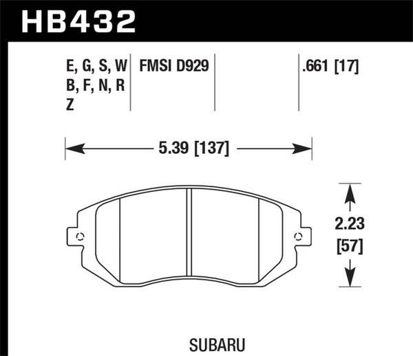 Hawk 03-05 WRX / 08 WRX / 09 Legacy 2.5i NA SEULEMENT D929 HPS Street Plaquettes de frein avant