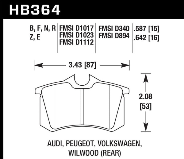 Hawk 89-92 VW Golf GTi / GLS Turbo/ GLX (VR6) / 1.8 Turbo / VR6 / 00-06 Audi TT HPS Street Soutien-gorge arrière