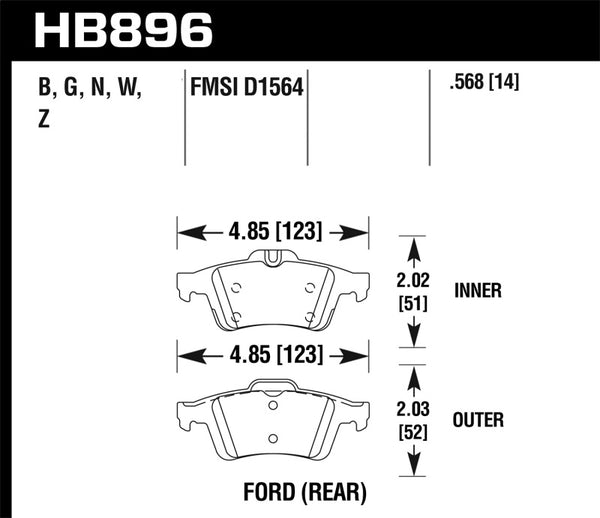 Hawk HB896B.568 16-18 Ford Focus HPS 5.0 Rear Brake Pads