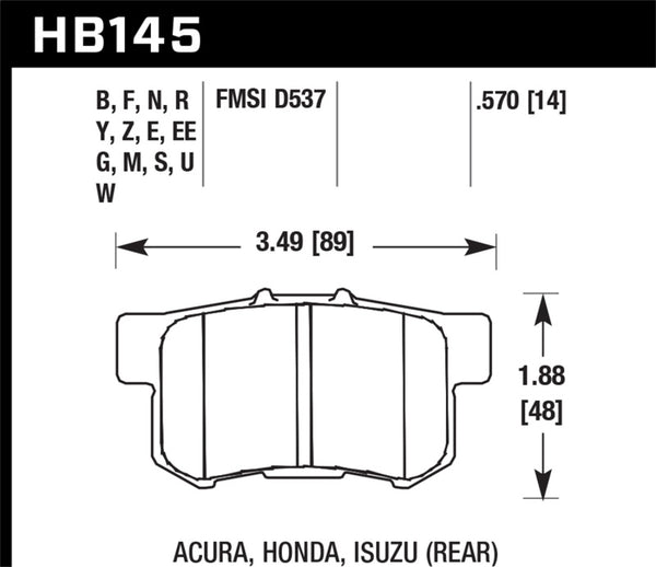 Hawk HB145W.570 Acura / Honda / Suzuki DTC-30 Race Rear Brake Pads