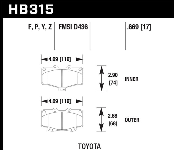 Hawk 95-98 Toyota Tacoma HPS 5.0 Plaquettes de frein avant