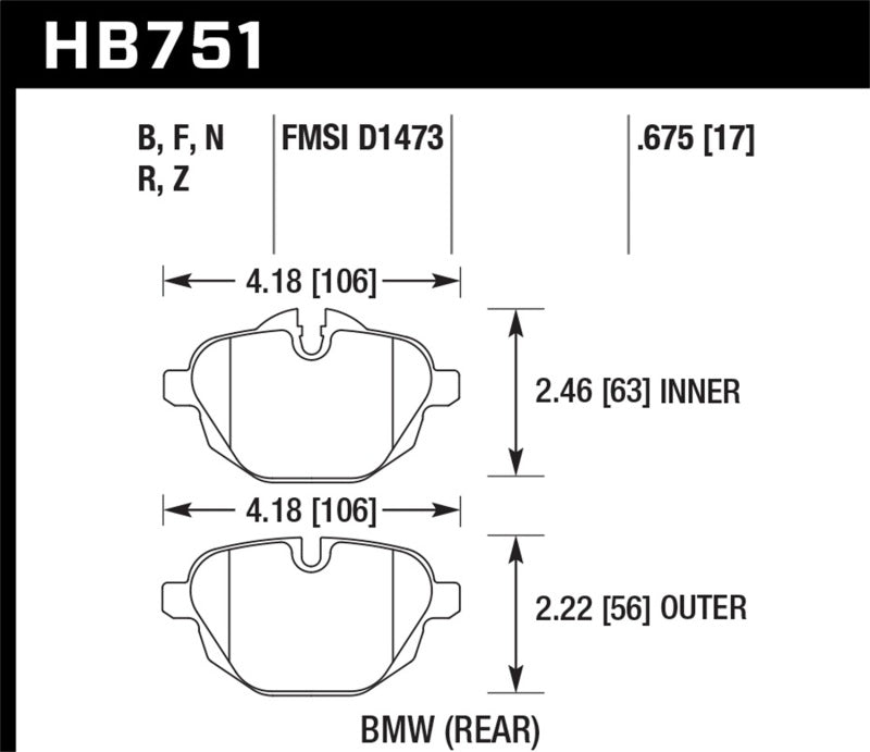 Hawk HB751N.675 2015 BMW 428i Gran Coupe / 11-16 535i / 11-16 X3/X4 HP Plus Rear Brake Pads