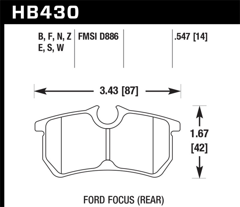 Hawk 00-07 Ford Focus DTC30 Plaquettes de frein de course arrière