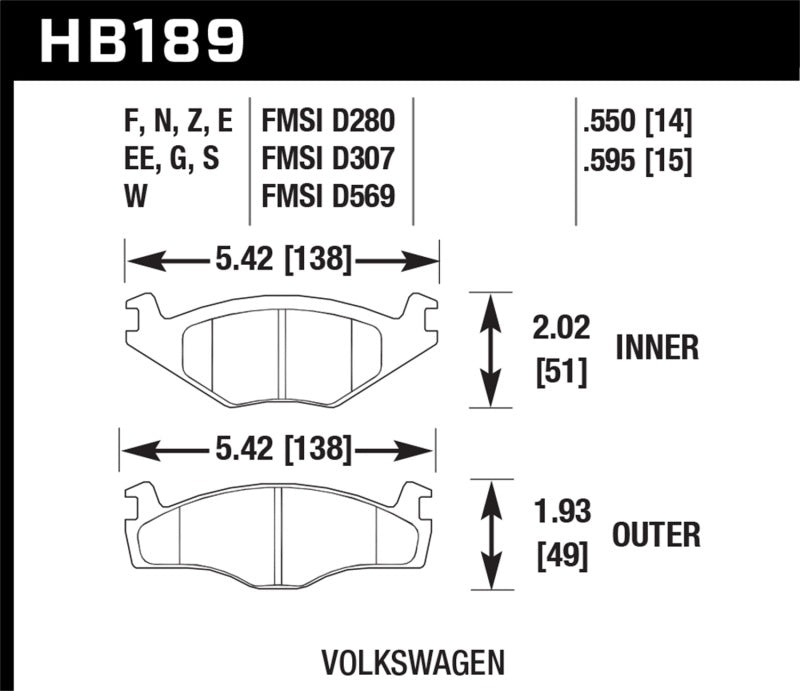 Plaquettes de frein avant Hawk 79-84 Volswagen Rabbit / 85-90 Volkswagen Cabriolet DTC-60 Race