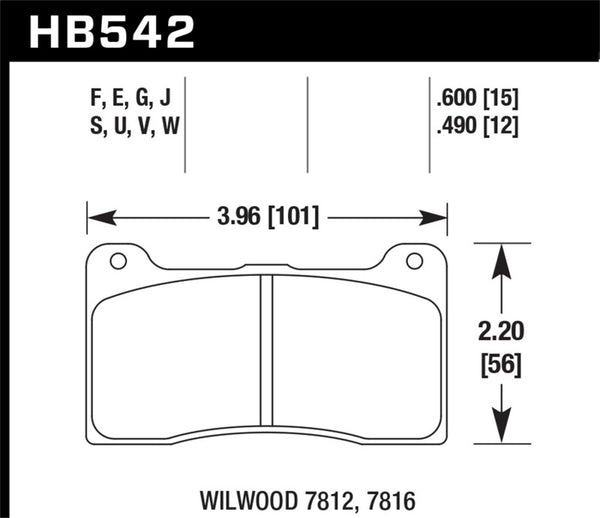 Hawk HB542G.490 Wilwood 15mm DTC-60 Race Brake Pads