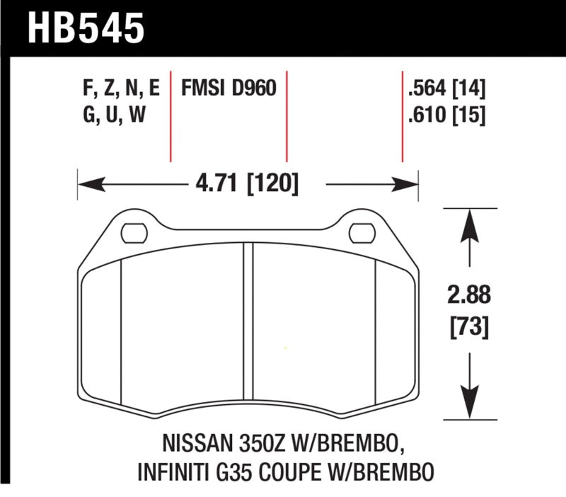 Hawk HB545B.564 2003-2004 Infiniti G35 (w/Brembo Brakes) HPS 5.0 Front Brake Pads