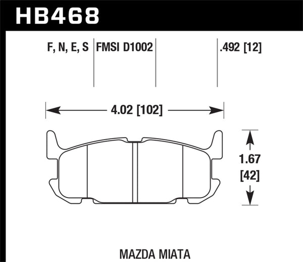 Hawk 03-05 Miata avec suspension sport Bleu 9012 Race Plaquettes de frein arrière D1002