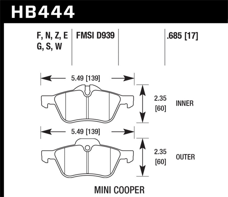 Hawk 02-06 Mini Cooper / Cooper S HPS Street Plaquettes de frein avant