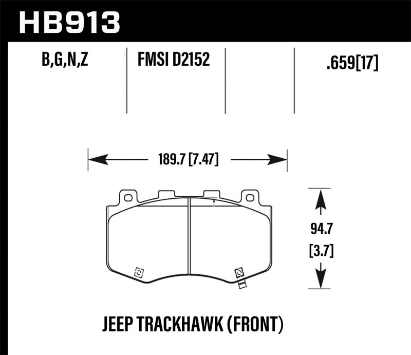 Hawk HB913N.659 18-19 Jeep Grand Cherokee Track HP+ Front Brake Pads