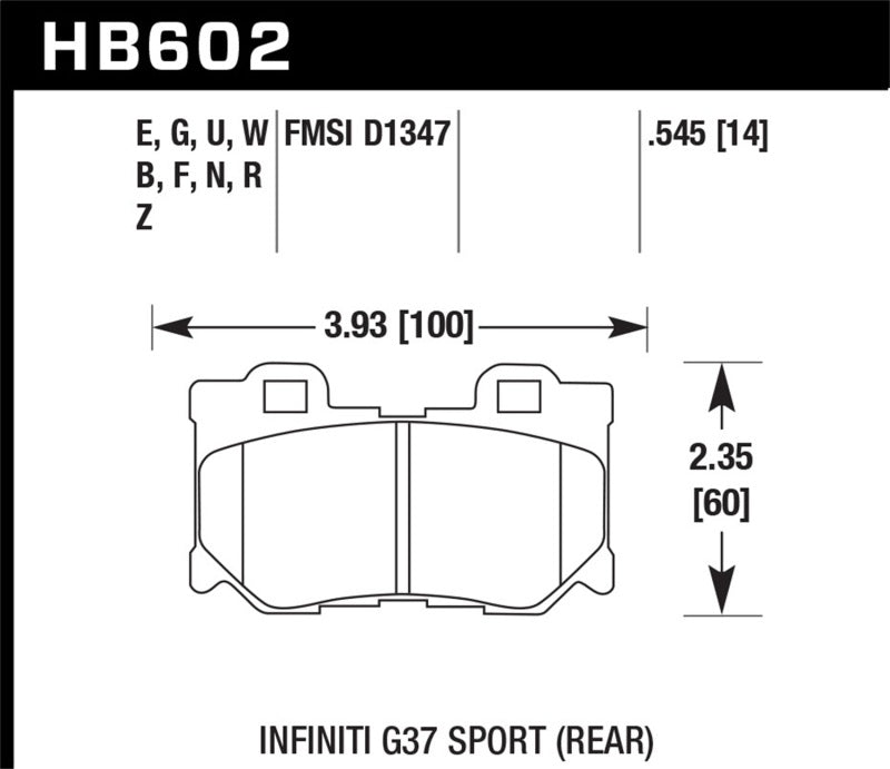 Hawk 10-11 Infiniti FX50 / 09-10 G37 / 09-10 Nissan 370Z DTC-70 Plaquettes de frein arrière course