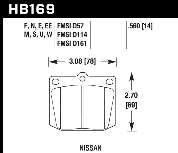 Hawk Nissan 810/240Z/260Z/280Z/620 / Toyota Corona/Cressida/Crown/PU DTC-70 Plaquettes de frein de course avant