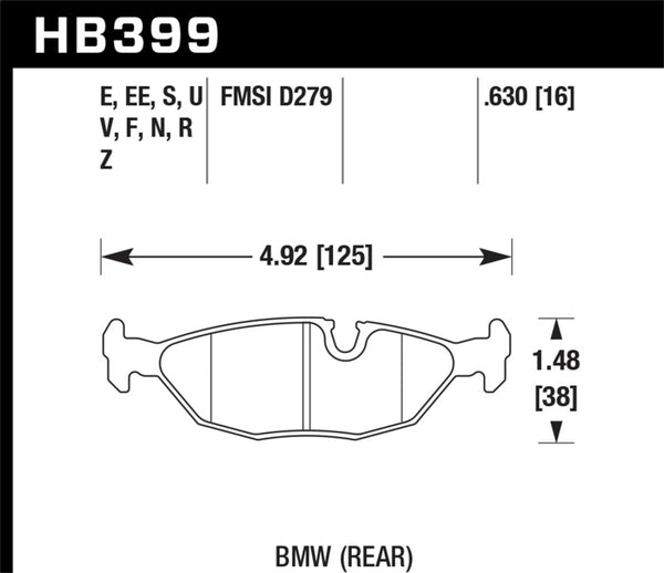 Hawk HB399F.630 84-4/91 BMW 325 (E30) HPS Street Rear Brake Pads