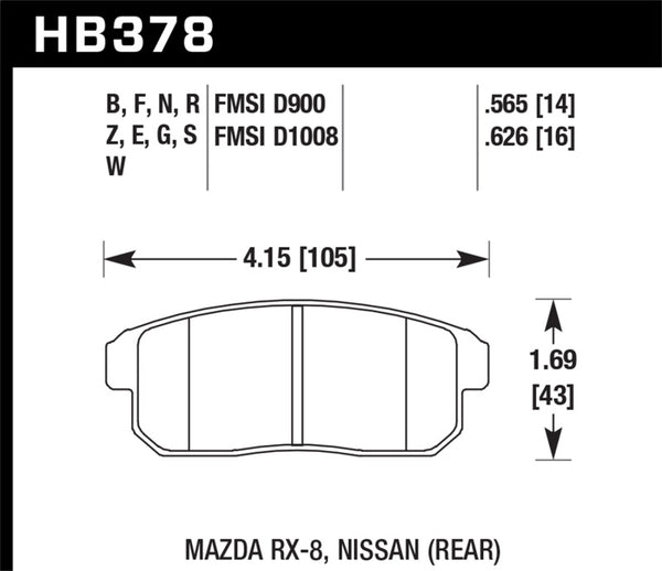 Hawk HB378B.565 2001-2001 Infiniti G20 (Made On or After 12-1-01) HPS 5.0 Rear Brake Pads