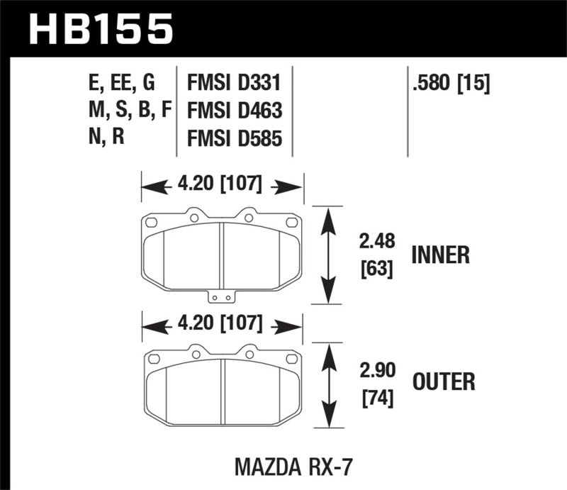 Hawk 1990-1990 Mazda RX-7 GXL (avec suspension électrique réglable) HPS 5.0 plaquettes de frein avant