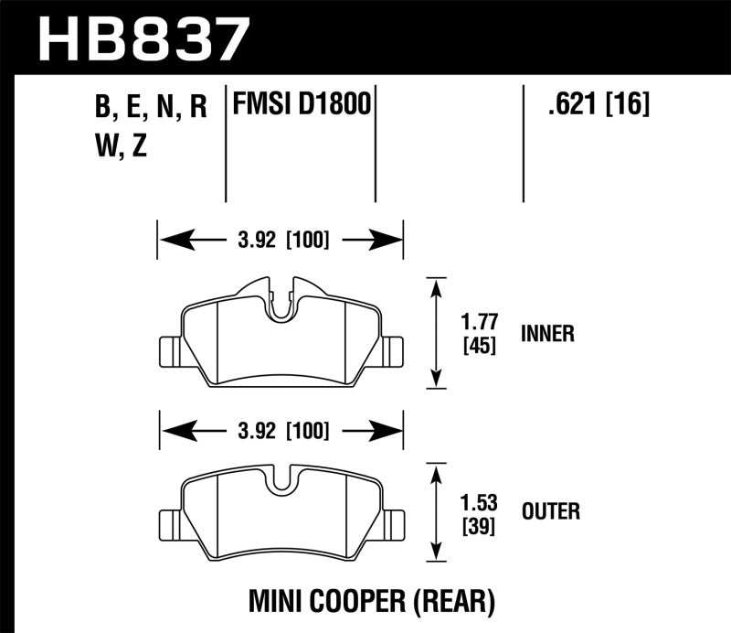 Plaquettes de frein arrière Hawk 14-19 Mini Cooper HP Plus