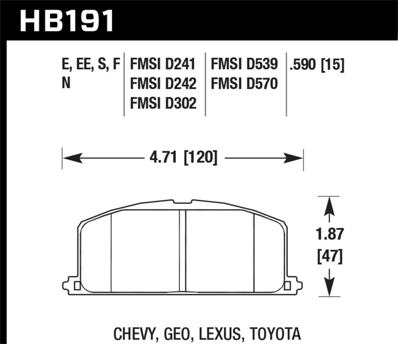 Hawk 86-88 Chevy Nova / 90-92 Geo Prizm GSI / 90-92 Prizm LSI / Toyota (divers) Pa de frein avant de course