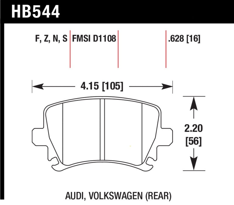 Hawk HB544N.628 06 Audi A6 Quattro Avant / 06-09 A6 Quattro  HP+ Rear Brake Pads