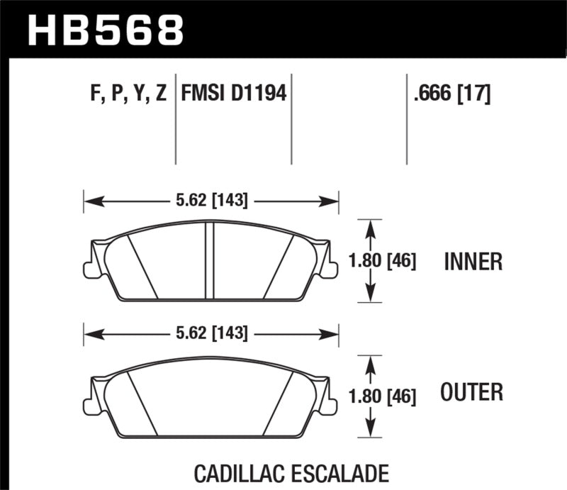 Hawk 07-08 Escalade 6.2 / 07-08 Avalanche Super Duty Plaquettes De Frein Arrière