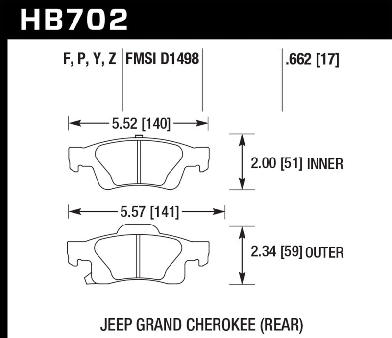 Hawk 11-12 Dodge Durango / 11-12 Jeep Grand Cherokee HPS Plaquettes de frein arrière