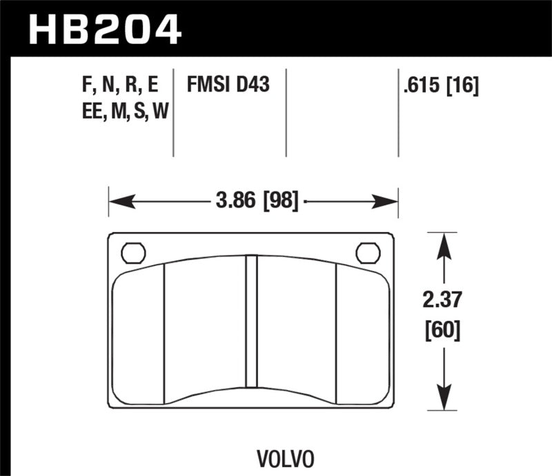 Hawk HB204W.615 90-93 Volvo 240 DTC-30 Front Race Pads