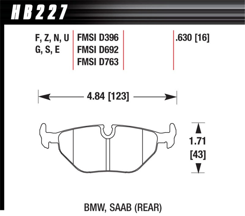 Hawk HB227W.630 92-98 BMW 318i DTC-30 Race Rear Brake Pads