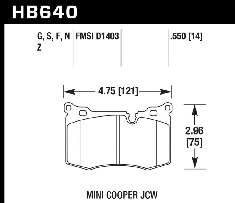 Hawk HB640B.550 14-15 Mini Cooper John Cooper Works Coupe HPS 5.0 Front Brake Pads