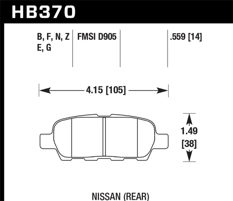 Hawk 03-07 350z / G35 / G35X sans plaquettes de frein arrière Brembo HP+ Street