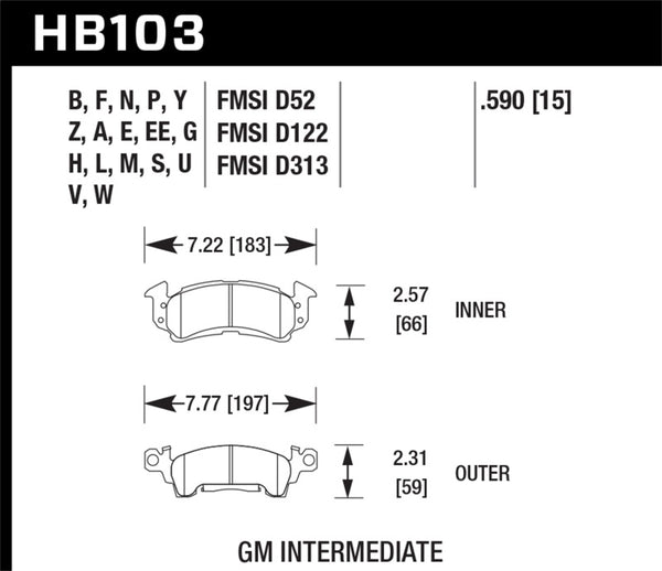 Hawk 76-77 Chevrolet Camaro LT / 72 Camaro Z28 / 69-81 Camaro Noir Race Plaquettes de frein avant