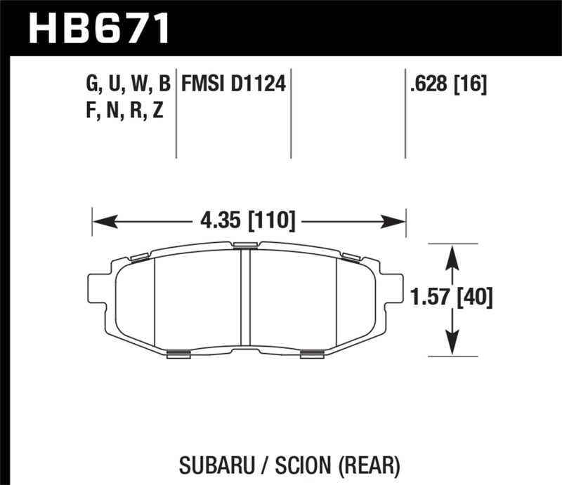 Hawk 2013-2014 Scion FR-S Base 2dr Coupé HPS 5.0 Plaquettes de frein arrière